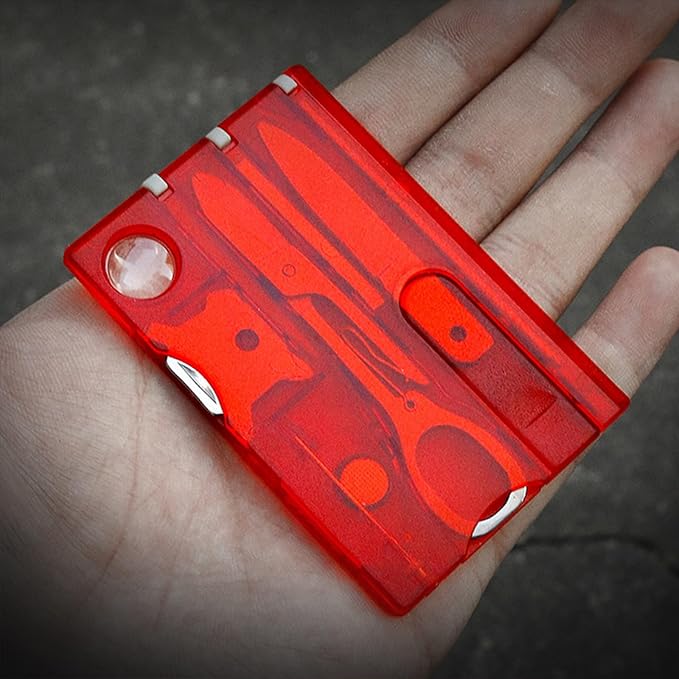 Red Credit Card Multitool,Multitools and Accessories,Outdoor Survival Bottle,Opener Card Multi,Tool Outdoor Barbecue Knife Camping Tool Hiking,LED LightMagnifier,EDC Tool Gear Multitools