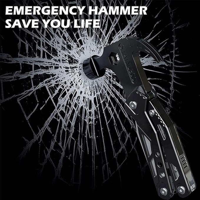 Camping Accessories Multitool Hammer, Mini Multi tool Gadgets with DIY Stickers, Safety Lock & Screwdriver Bits Set, Cool Hiking Survival Gear, Multi Tool for Outdoor, Camping