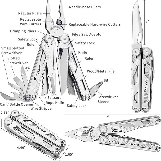 Multitool, 29-in-1 Multitool Pliers with Replaceable Wire Cutters and Saw, Heavy-duty Stainless Steel Multitool Set and Nylon Sheath for Camping Survival multitool for Man