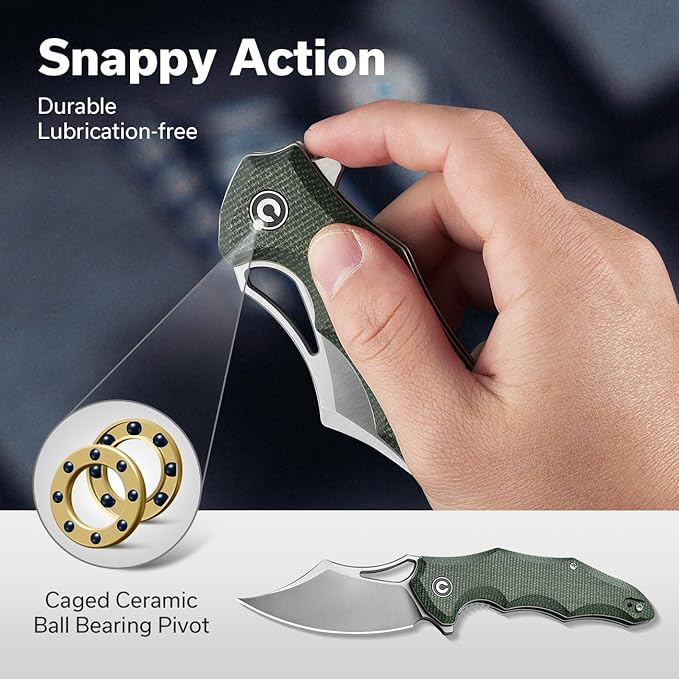 CIVIVI Chiro Cool Pocket Knife for EDC, Folding Knife with Flipper 3.1" 14C28N Blade Canvas Micarta Handle, Utility Knife for Men Women C23046-2