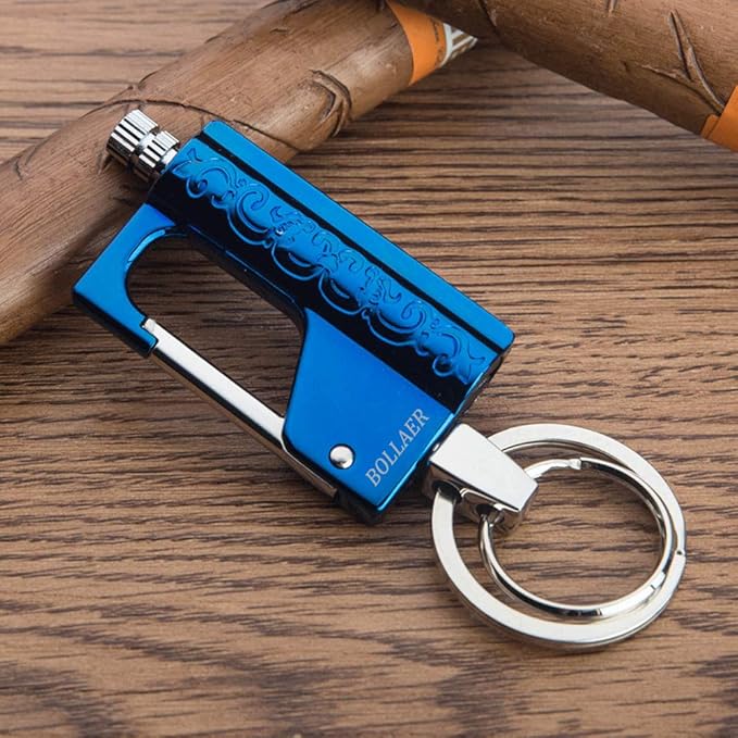 BOLLAER Outdoor Emergency Fire Starter Flint Match Lighter Keychain, Flint Metal Matchstick Fire Starter with Keychain for Camping Hiking Best Gift (Blue)