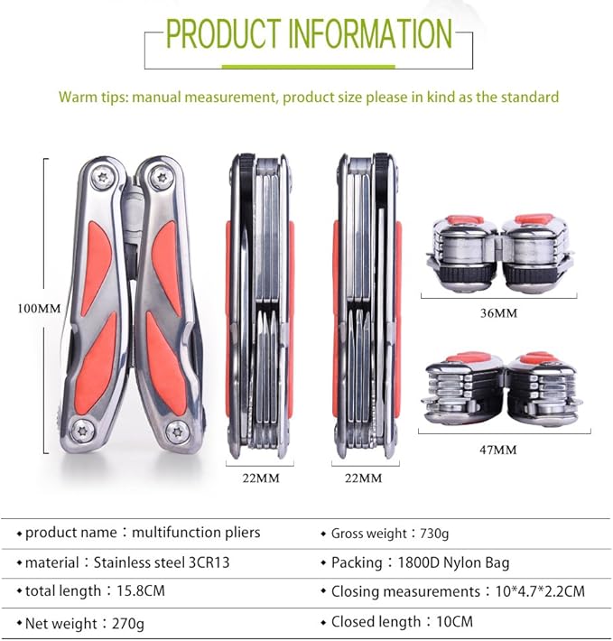 Fine Blanking Folding Stainless Steel Pliers Outdoor Multifunction Multitools Pliers Bottom Bone Elastic Forceps Clamp with Nylon Sheath and Gift Box for Camping/Home/Hiking Red