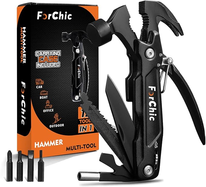 Hammer Multi Tool 12 in 1 Hammer Camping Gear Survival Tool, Birthday Christmas Gift for Men, Christmas Gifts for Dad Who Wants Nothing, Mens Gifts for Him, Dad, Husband, Grandpa, Boyfriend