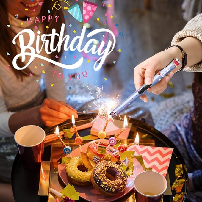 SUPRUS Candle Lighter Arc USB Lighter Electric Lighter with Upgraded LED Battery Display Safety Switch Rechargeable Flameless Plasma Windproof Portable for Birthday (Birthday Blue)