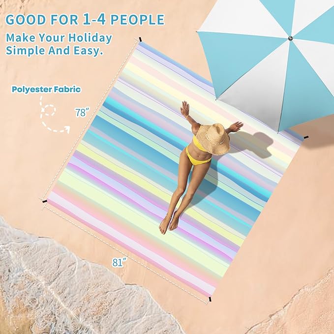 BYDOLL Beach Blanket Sandproof Waterproof 78''×81'' 1-4 Adults Compact Lightweight Oversized Beach Blanket Large Picnic Mat Beach Blanket for Travel Camping Hiking Picnic