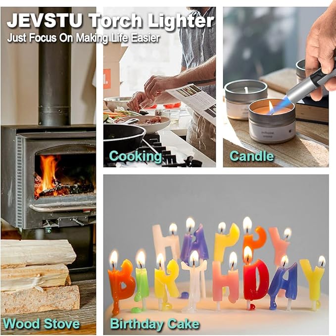 Torch Lighter, Butane Lighter 6.0in Long with Fuel Level Window, Windproof Pen Lighter Adjustable Jet Flame for Grill Candle Kitchen Fireplace Camping BBQ, Men Gifts, Silver. (Gas not Included)