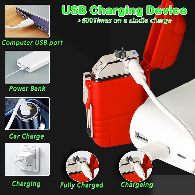 Lighter USB Rechargeable Lighter Outdoor Lighter Mini Lighter High-end Rechargeable Lighter for Garden Outdoor Activities (red)