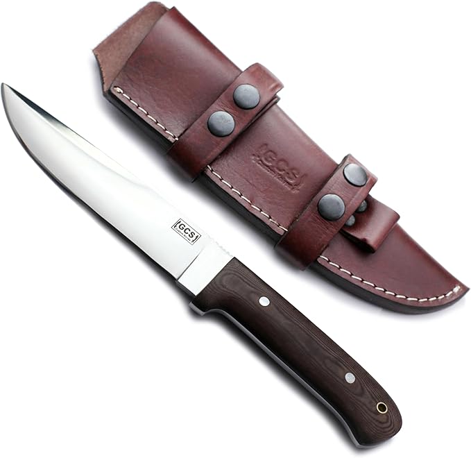 GCS Custom Handmade Brown Micarta Handle D2 Tool Steel Knives Buffalo Hide Sheath GCS 135