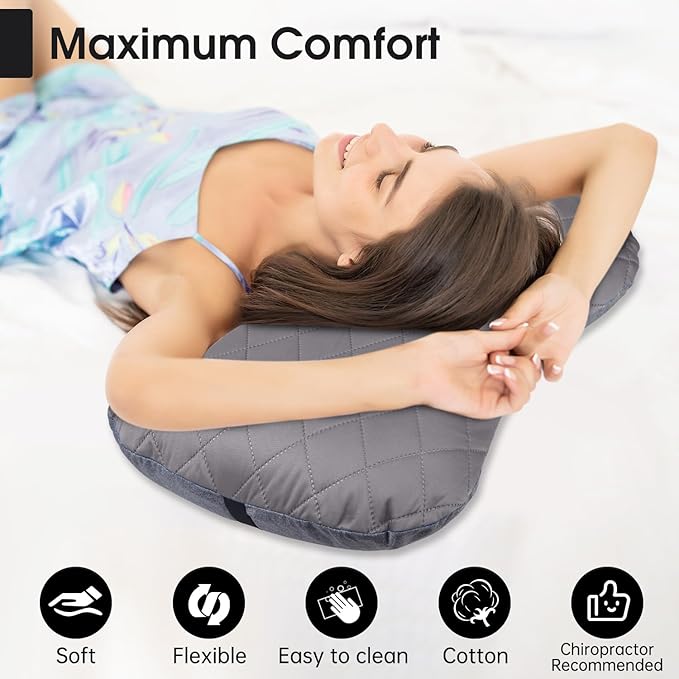 Inflatable Camping Pillow with Removable Cover - Ultralight Compact Camp Pillows for Sleeping, Backpacking, Hiking, Beach, Outdoor - Portable Blow Up Air Travel Pillow for Neck & Lumbar Support - Grey