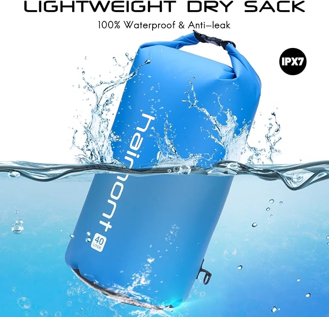 Haimont Waterproof Dry Bag Floating Dry Sack Roll Top Drybag Backpack for Kayaking, Rafting, Boating, Fishing with IPX8 Waterproof Phone Case, Blue, 40L