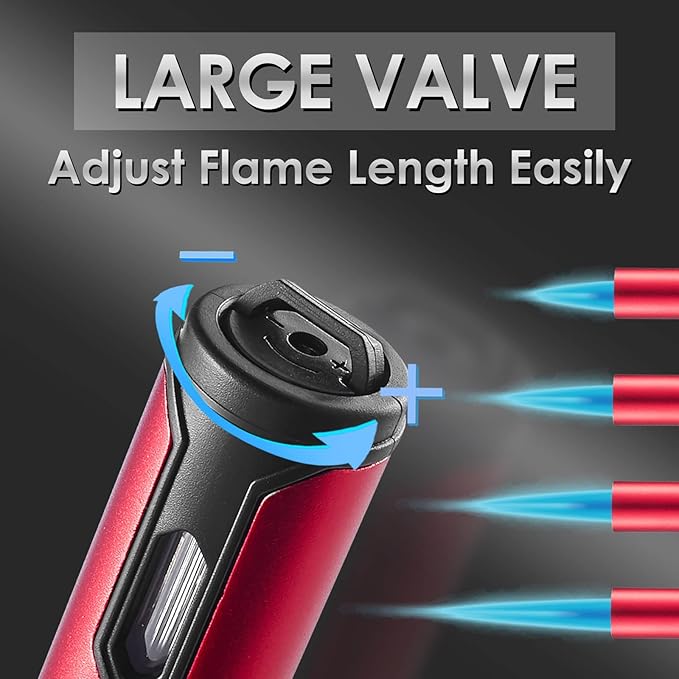 Urgrette 4 Pack Butane Torch Lighters, 6-inch Refillable Pen Lighter Adjustable Jet Flame Butane Lighter for Grill BBQ Camping (Gas Not Included)