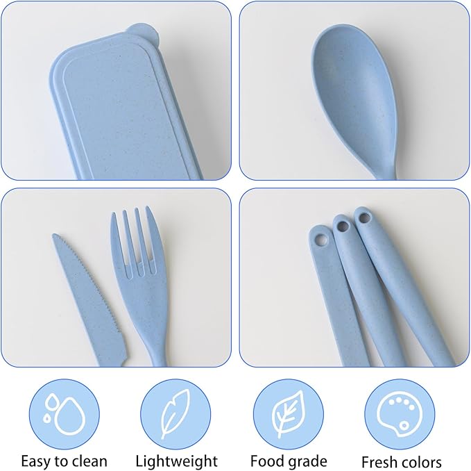 Reusable Utensils Set with Case, 10Pack Large Plastic Cutlery Set Forks Spoon Tableware Chopsticks, Portable Cutlery Set for Travel Picnic Camping or Daily Use