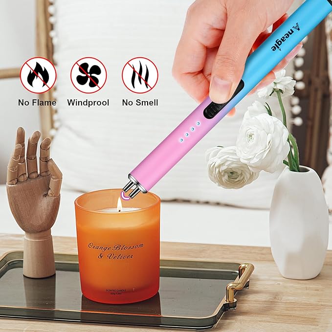 Electric Candle Lighter Upgraded USB Type-C Rechargeable Candle Lighter Windproof Flameless Plasma and LED Battery Display Arc Safety Candle Lighter for Candle Grill Camping