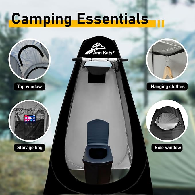 Portable Toilet with Pop Up Privacy Tent,XL Large Portable Toilet for Adults, Outdoor Camping Shower Tents Changing Room Emergency Folding Toilet Tent Kit with Carry Bag for Camping/Hinking…