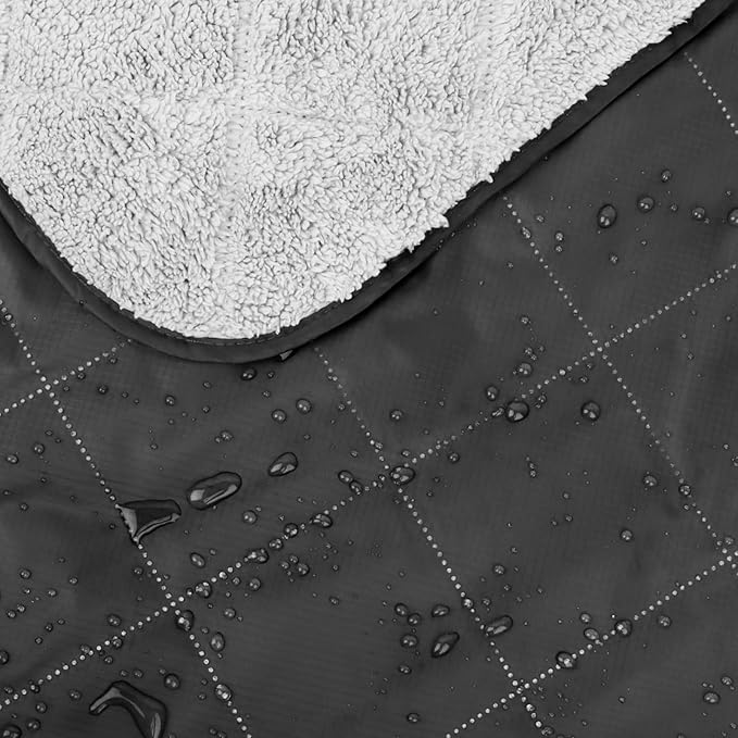 DUKUSEEK Sherpa Waterproof Camping Blanket with Hood - Warm Large Fleece Outdoor Stadium Blanket for Car, Boat, Picnic, Outdoor Sporting Events, Windproof Sports Blankets for Cold Weather