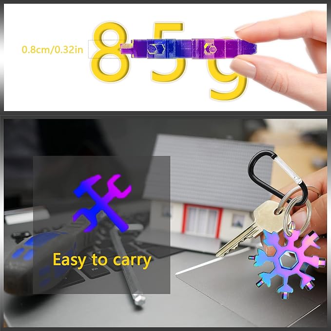 Snowflake Multitool, 3pcs Snowflake Tool Stainless Steel 18 in 1 Snowflake Multitool with Carabiner Clip, Keyring and Storage Bag for Christmas Gift Men's Present(three multicolor)