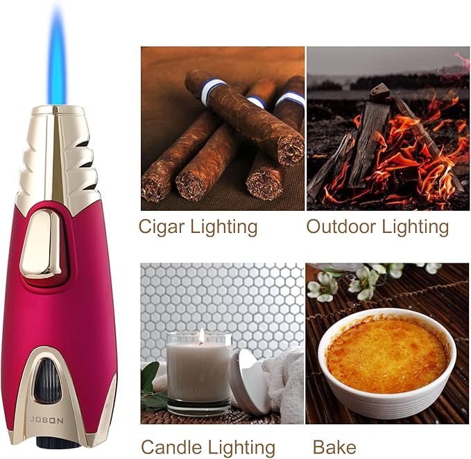 JOBON Pocket Torch Lighter, Gift Idea (Butane Free), Professional Reusable Single Jet Flame Gas Lighter, Kitchen BBQ Camping Candle (Pink)