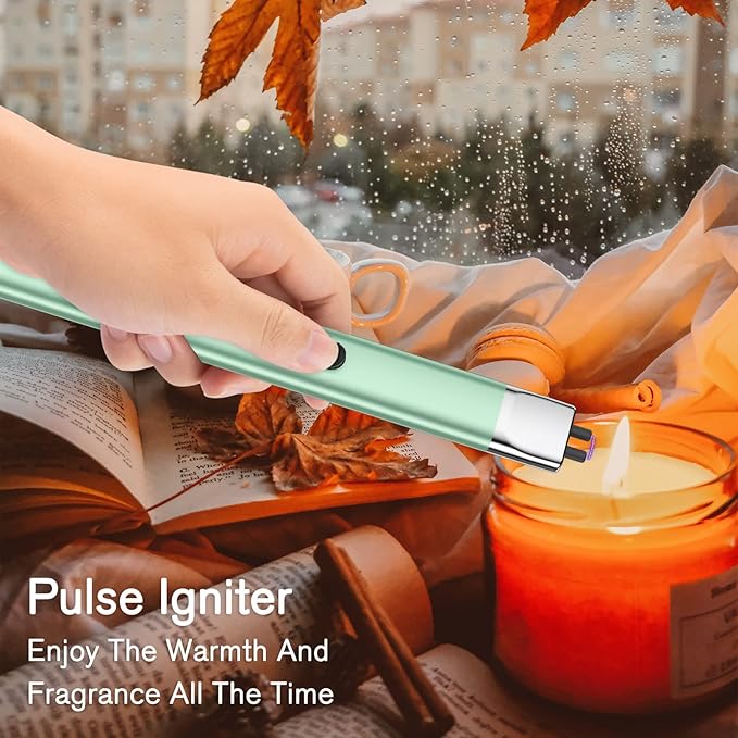 REIDEA Electric Lighter R1 Flat Candle Lighter, Windproof Flameless USB Rechargeable Arc Lighter with Safe Button and Power Indicator for Candle, BBQ and Fireworks, Mint Green