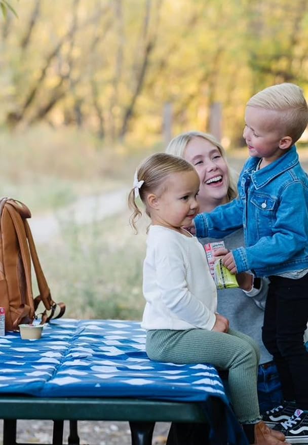Little Unicorn Outdoor Family Picnic & Beach Blanket, Water-Resistant, Compact Fold, Large Size, 5 x 7 feet, (Navy Plaid)