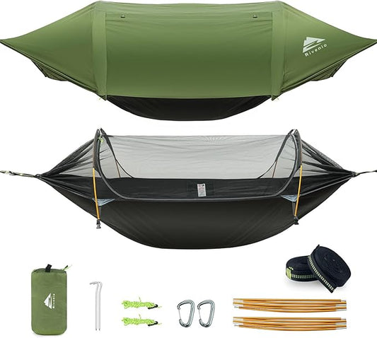 Camping Hammock Tent with Mosquito Net & RainFly, 3 in 1 Waterproof Lightweight Portable Sleeping Hammock Bug, Travel Outdoor Gear with Tree Strap Swing, for Hiking Patio Expedition