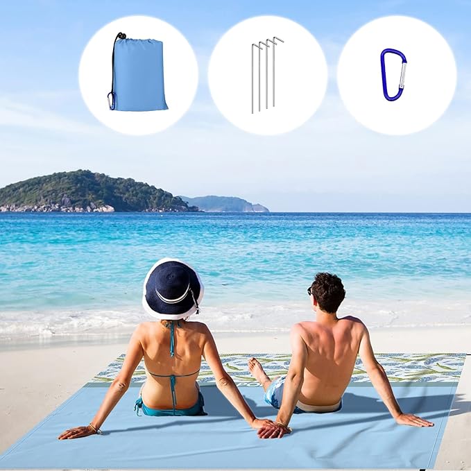 Beach Blanket Waterproof Sandproof, Picnic Blanket, Large Beach Mat 4-7 Adults, Lightweight Durable Sand Free Mat Quick Drying for Beach Travel Camping Hiking Picnic 79"x79"