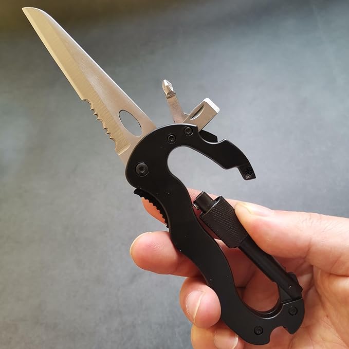DOOM BLADE 5-in-1 multi-function portable climbing Multi-tool,bottle opener,mini carabiner, mountaineering keychain, screwdriver, EDC Gear and Equipment,portable folding carabiner knife