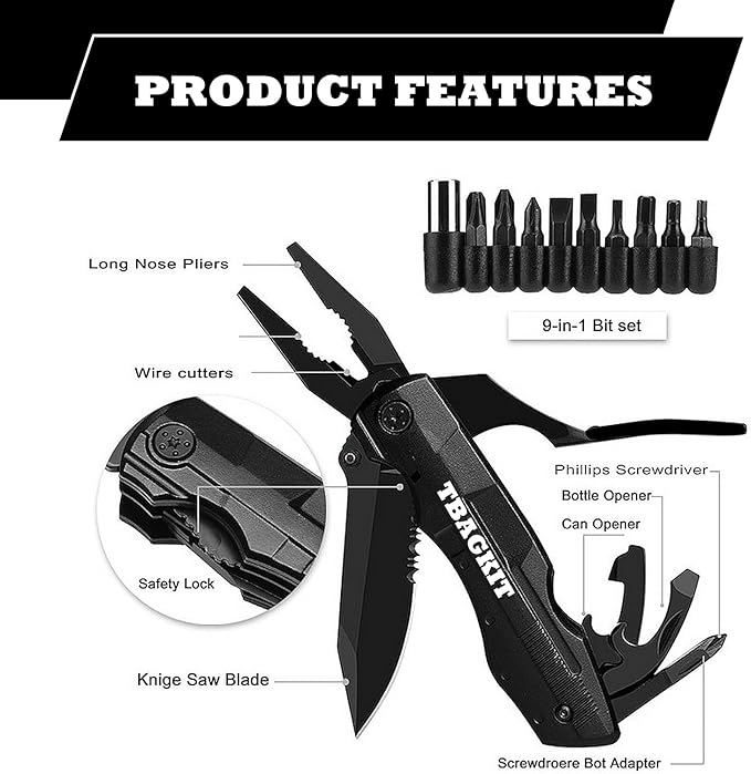 Multitool Pocket Knife, 16 in 1 Tactical Knife With Blade Saw Pliers Screwdriver Bottle Opener for Camping, Emergency, Daily Use, Perfect Birthday Christmas Gifts for Men Dad Husband