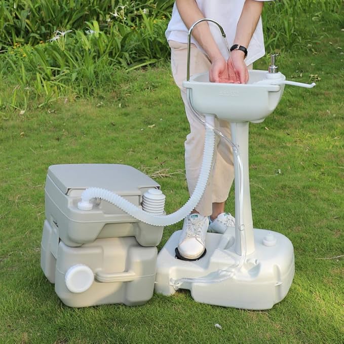 Outdoor Garden Camping Hand Sink with Portable Toilet, Removable Hand Washing Basin Sanitary Ware for RV/Kitchen/Indoor (2020 version)