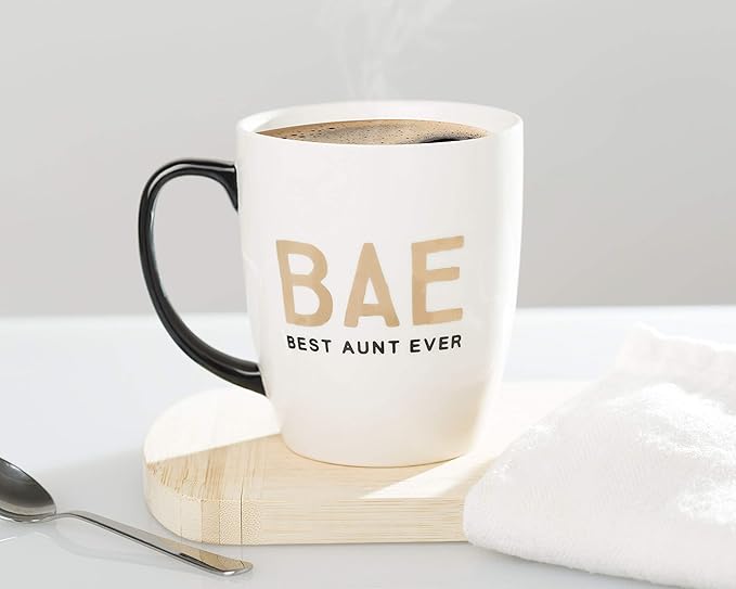 Pearhead Bae Best Aunt Ever Ceramic Mug, Aunt Coffee Mug, Best Aunt Gifts, 16 oz