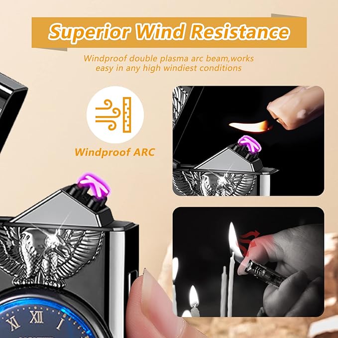Plasma Lighter USB Rechargeable with led Display arc Lighter with Clock dial time Display Cool Lighter for Father's Day(Black)