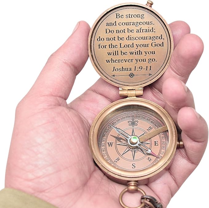 Engraved Personalized Inscription Antique Brass Compass Engraved with Leather Case Son Mom Children Gift Baptism Birthday Easter Decor