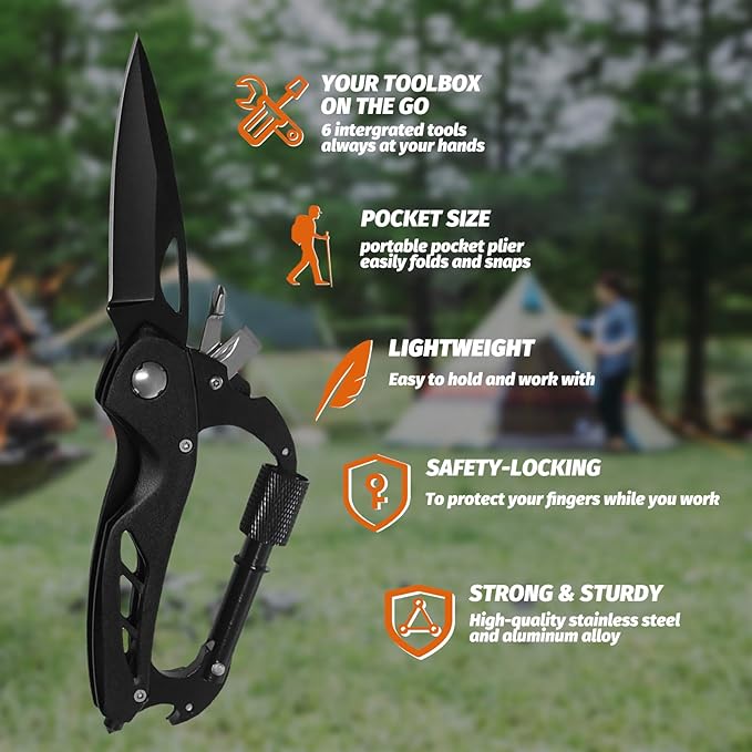 Multitool Carabiner with Pocket Knife EDC Carabiners Keychain with Bottle Opener Folding Knives Bottle Opener Window Breaker and Screwdriver Survival Gear for Camping Hiking