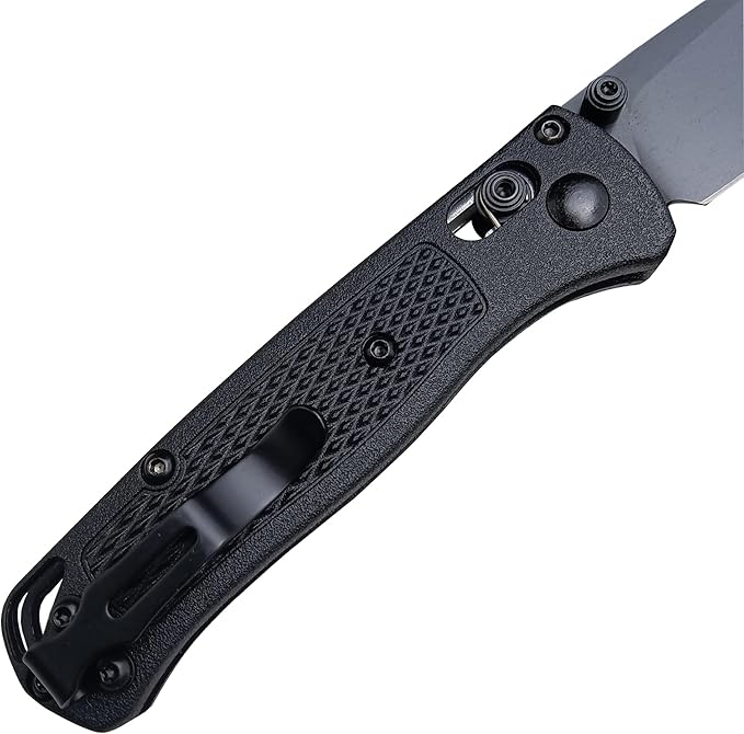 HUAAO Mini Bugout Folding Pocket Knife, Plain Edge, Thumb Stud Manual Open, Glass Reinforced Nylon Grivory Handle with Belt Clip for EDC Camping (black blade)