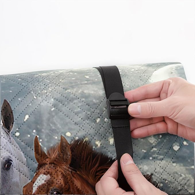 Outdoor Picnic Blanket Portable Ultrasonic Waterproof Picnic Mat 3D Horses Printed Camping Beach Mat for Sand and Wet Grass Hiking (3D Horses S)