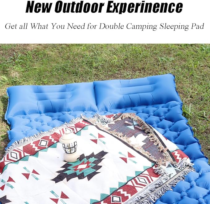 Sleeping Pad for Camping, Inflatable Sleeping Mat with Pillow, Camping Pad with Built-in Foot Pump, Lightweight Camping Mattress Pad for Car Camping, Backpacking, Tent and Hiking (Single (Blue))