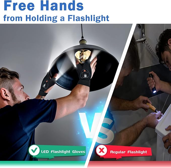 LED Flashlight Gloves with Waterproof Lights - Rechargeable Finger Light Stocking Stuffers for Men Dad Husband Cool Gadgets Tool Fishing Camping Unique Christmas Gifts for Men Who Have Everything