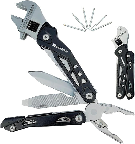 Wrench Multitool, Premium Multi Tool Wrench Pliers Knife with 9PCS Screwdriver Bits Wire Cutters Bottle Opener, Practical Multi Purpose Outdoor Camping Emergency Car Toolbox Gifts for Men