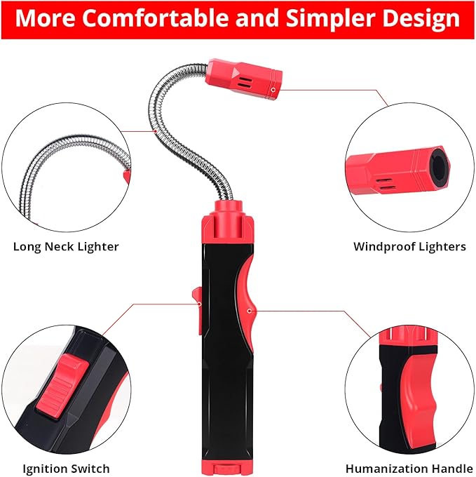 Sondiko Butane Torch Lighter, Refillable Long Lighter, Jet Flame Windproof Lighter with Adjustable Flame, 360° Flexible Neck for Candle, Cooking, Camping, Welding(Butane Fuel Not Included)