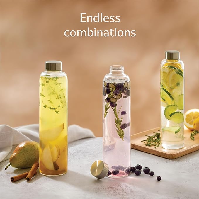 Glass Water Bottle 25oz with Felt Sleeve - Borosilicate Glass - Leakproof Lid - BPA Free - Glass Bottles for Beverage & Juicing (Beige)
