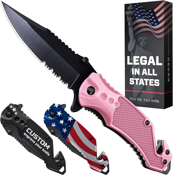 GOOD WORKER 2.95” Serrated Blade Pink Knife - Pocket Knife for Women - Self Defense Knife - Pink Knives - Cute Womens Girl Knife - Womens Folding Knife - Pink Pocket Knife - Mothers Day Gift - 6680 P