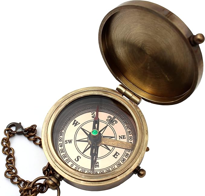 Pocket Calendar Compass, Camping Travelling Equipment, Boat Compass, Engraved Brass Compass, Home Decor, Gifts for Kids Children Teen Family, Nautical Navy Compass