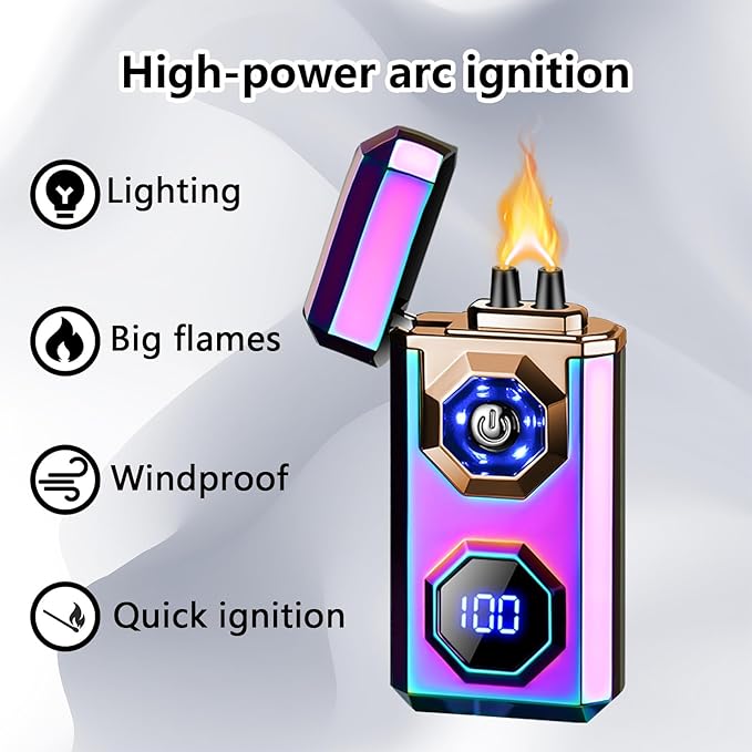 Electric Lighter,Type-C Arc Lighters Rechargeable,Windproof Lighter with LED Battery Display and LED Lighting, Suitable for Camping,Scented Candles,As a Gift for Friends(Color Glossy)