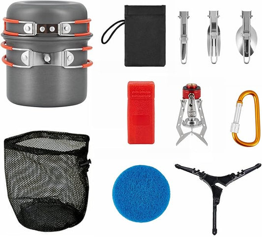 Bulin 24/13/11/8/4 PCS Camping Cookware Mess Kit Lightweight Backpacking Cooking Set Outdoor Cook Gear for Family Hiking, Picnic(Kettle, Pot, Frying Pan, Bowls, Plates, Spoon)