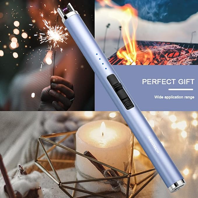 ARECTECH Lighter Rechargeable Lighter Electric Lighter Candle Lighter Arc Plasma Lighters for Candle Kitchen Camping Type-C Blue