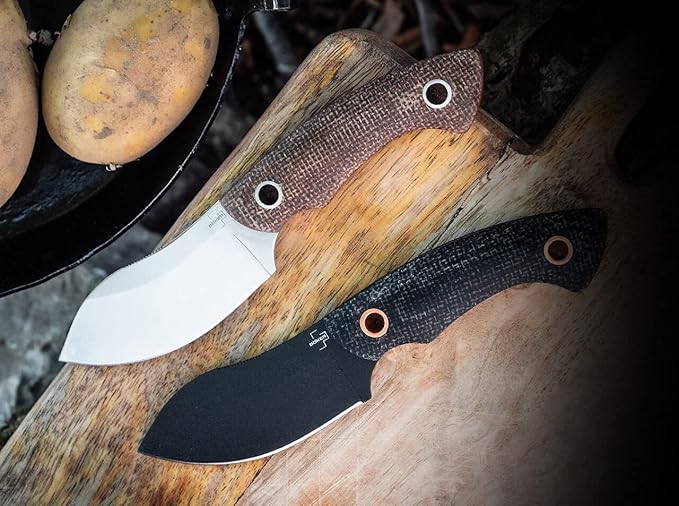 BÖKER PLUS Nessmi Pro Black Copper Fixed Blade Knife, Designed by Jesper Voxnaes, Micarta Scales, D2 Steel Coated Blade, Leather Sheath