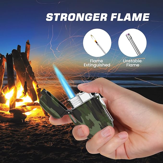 Lighter Butane Lighter Outdoor igniterLighter butane lighter outdoor lighter mini lighter windproof lighter flame lighter refillable lighter for Candle Camping Family Use (without Butane)£¨Green£©