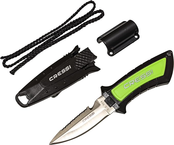 Cressi Short Blade Knife for Scuba Diving and Spearfishing with Quick-Release Sheath & Hose Holder - Lima: designed in Italy