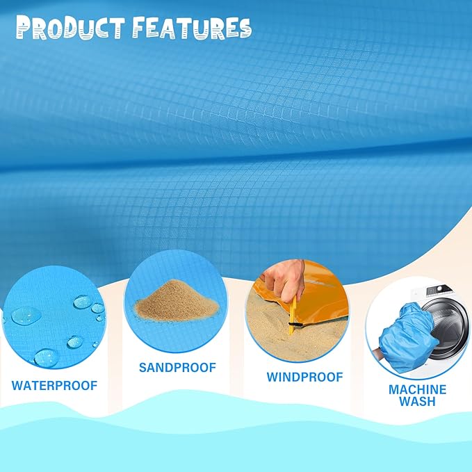 Beach Blanket Waterproof Sandproof 1-8 Adult Oversized 9'×10' Lightweight Durable Compact Sand Free Beach Mat for Travel Camping Hiking Picnic Blanket