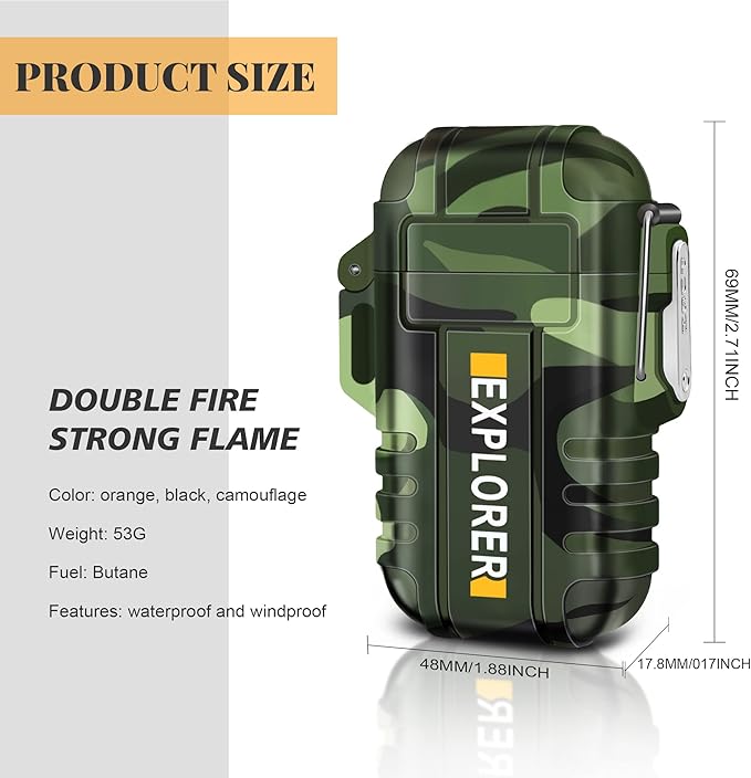 Torch Lighter, Double Jet Flame, Waterproof, Windproof, Refillable Butane Gas Lighters for Survival, Camping, Hiking, Grill