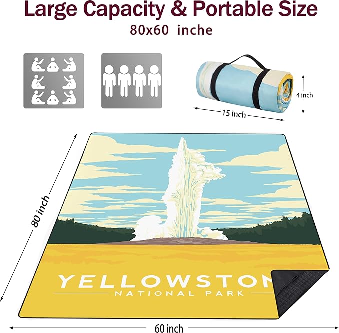 Picnic Blankets Beach Blanket 80" X 60" Extra Large Waterproof Camping Blankets Portable Outdoor Mat 3-Layer blanket for Beach, Hiking, Park, Music Festival, Grass Lawn,Travel